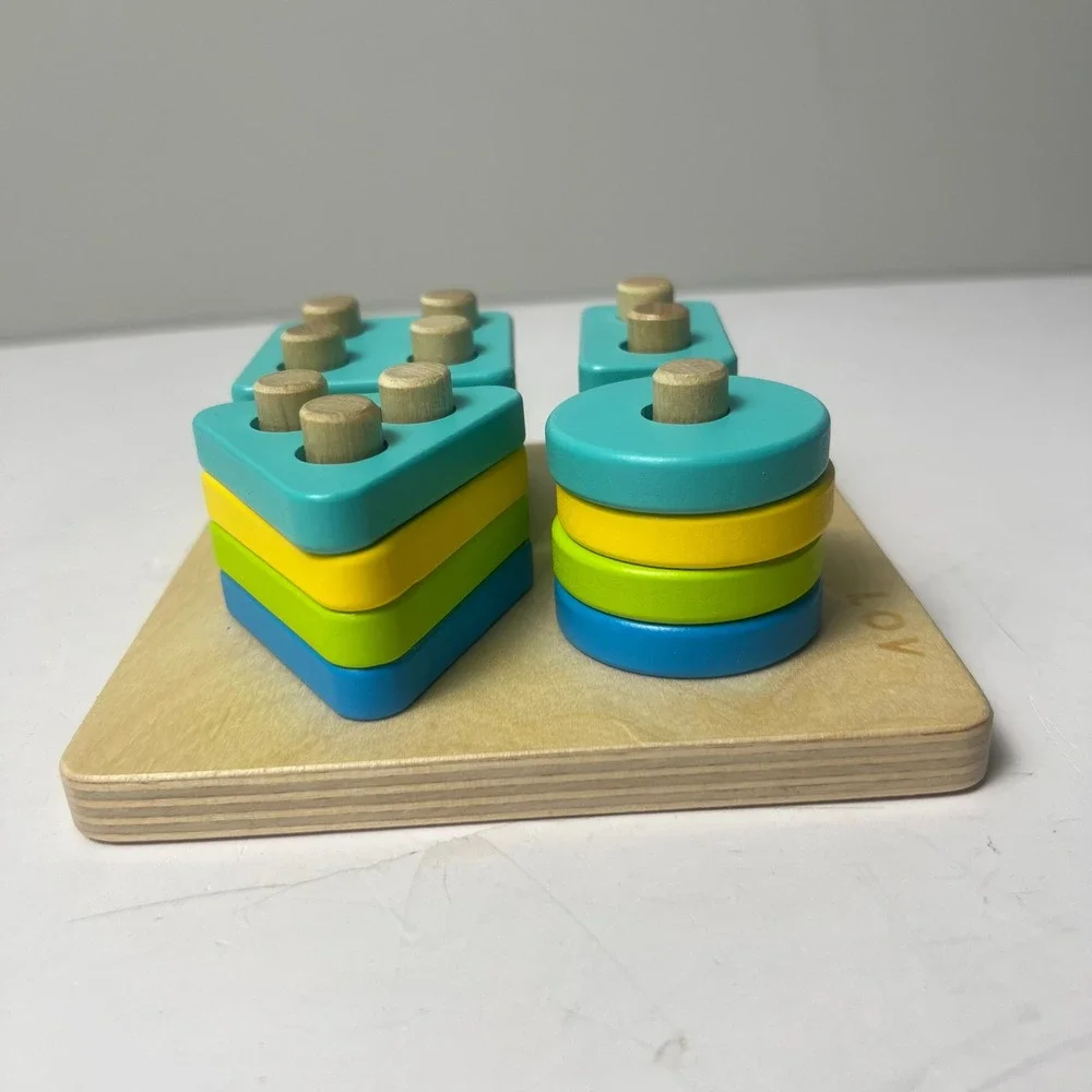 Lovevery Wooden Geometric Peg Puzzle Toddler Multicolor Montessori Stacker Toy